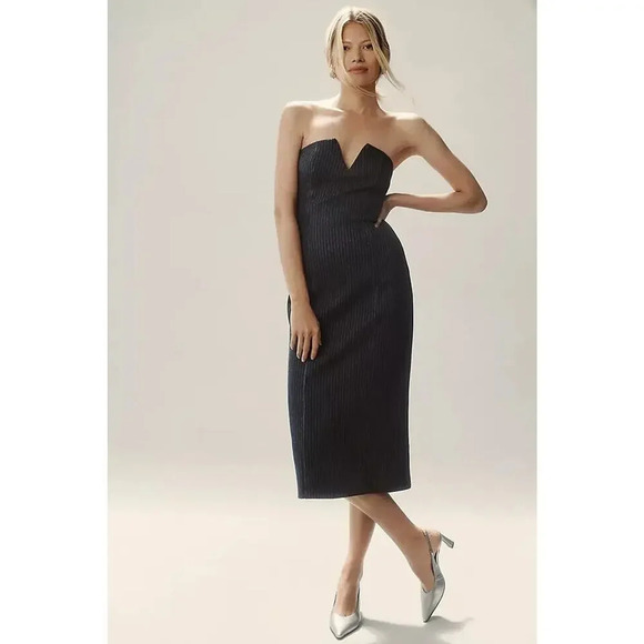 Anthropologie Dresses & Skirts - NWT Anthropologie Stripe Strapless Menswear Dress Sz 14 Stretch Deep Navy #9G406